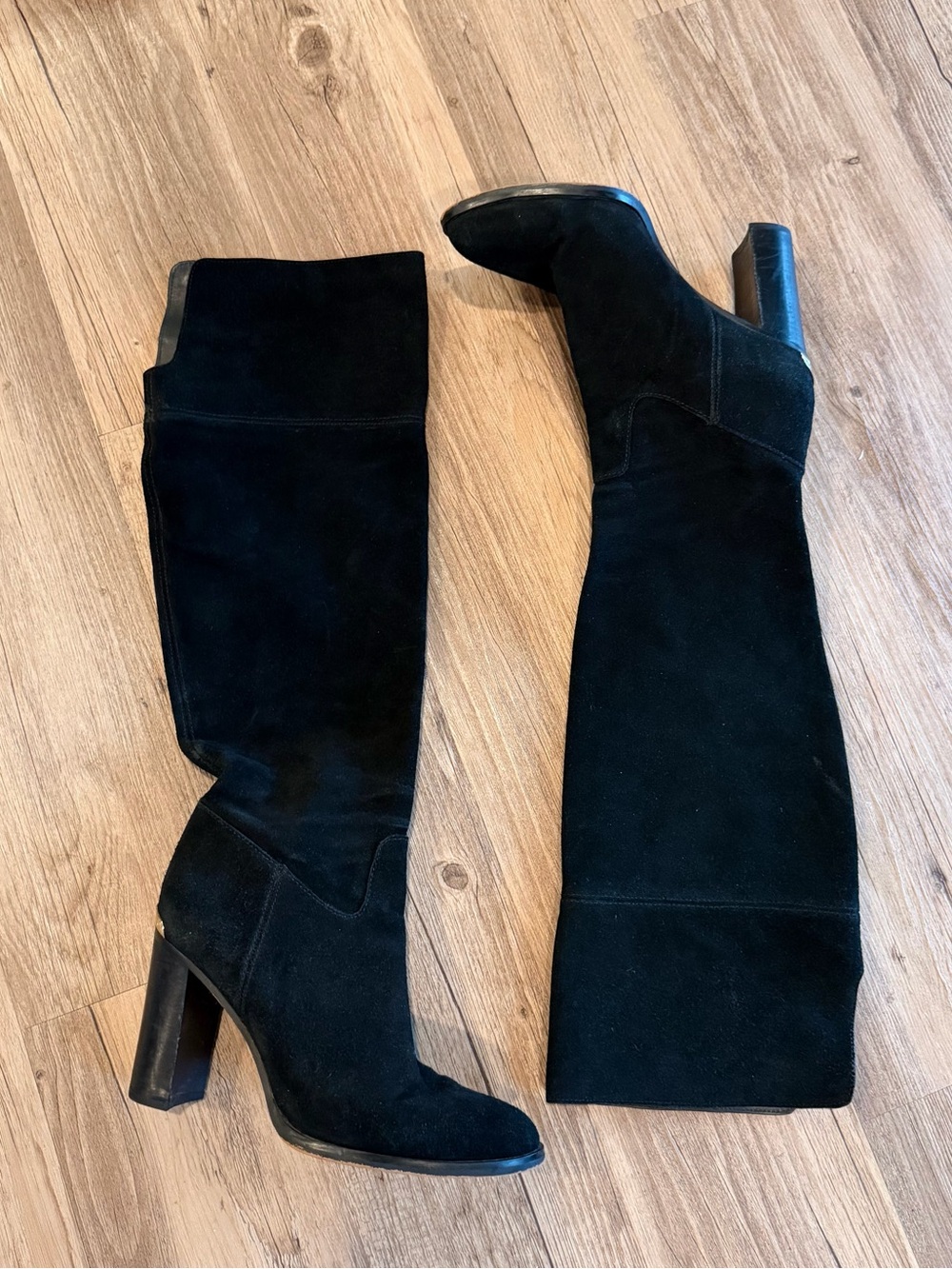 Michael Kors Black Suede Over-the-Knee Block Heel Boots 9.5